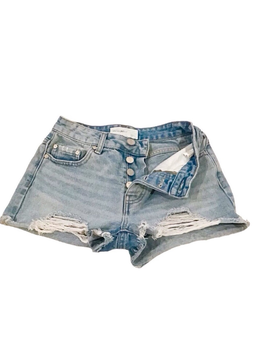Banjara 1 (24) Button Fly Distressed Denim Women’s Jeans Shorts Mid Rise